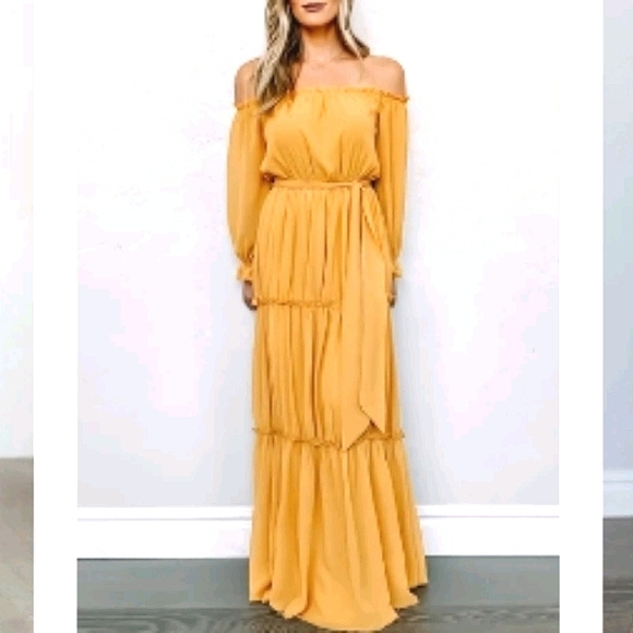 Baltic Born Dresses & Skirts - Baltic Born Isabel mustard off shoulder maxi dress